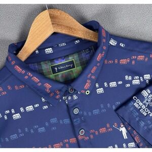 William Murray Polo Shirt XL Blue Cowboys Golf Club Geometric Suds Stripes Beer